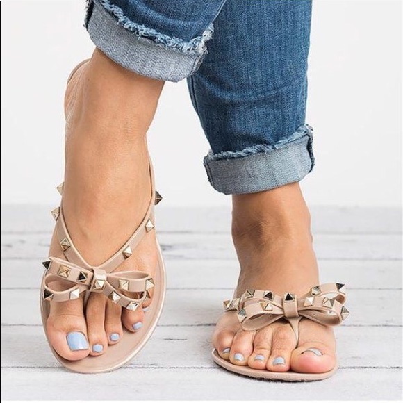 Shoes - Nude Jelly Stud Flats
